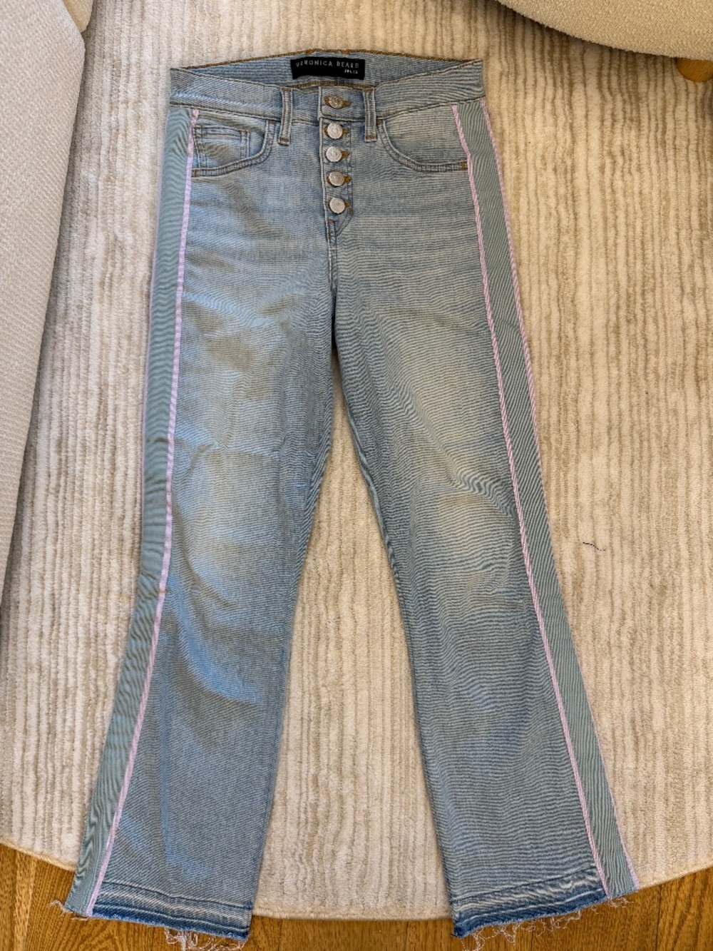 Veronica Beard Mid-Rise Flared Jeans with Purple Ribbon Side Stripe | Size 26/2